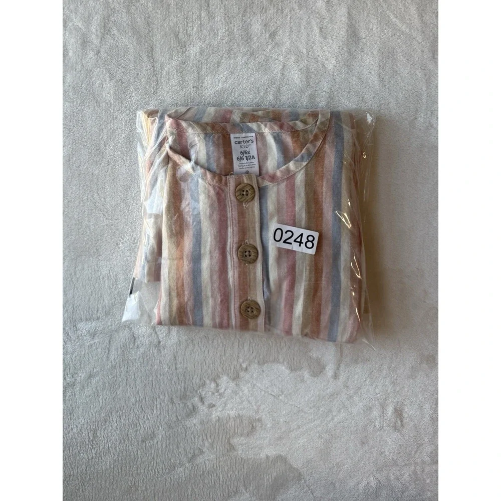 Carter's Striped Linen Dress Size 6 Sundress‎ Knee Length Pullover